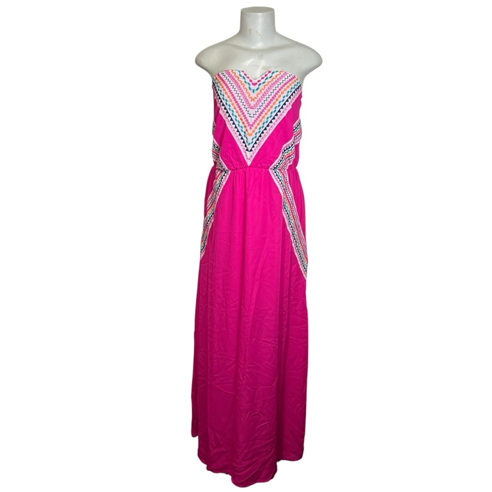 My Michelle Pink Strapless Maxi Dress Chevron Boho Spring Euro Summer Festival